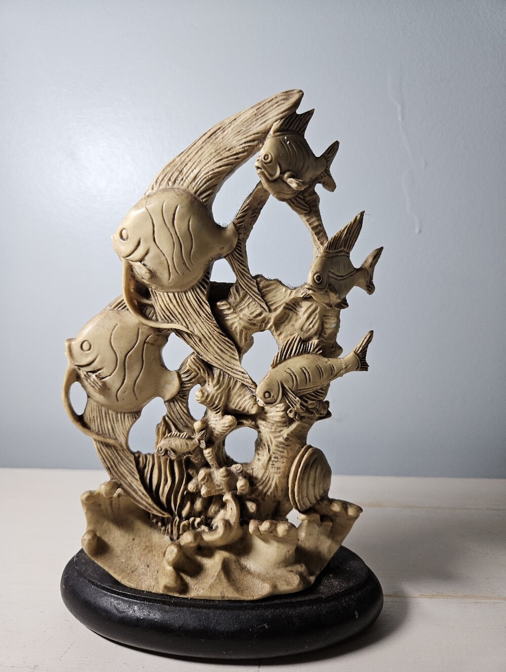 Vintage 1982 Arnart Imports "Ivory Dynasty" Carved Resin Angelfish Sculpture